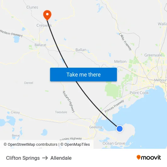 Clifton Springs to Allendale map