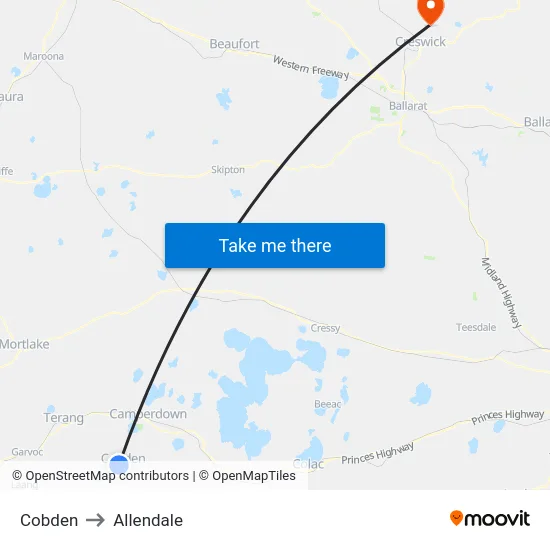 Cobden to Allendale map