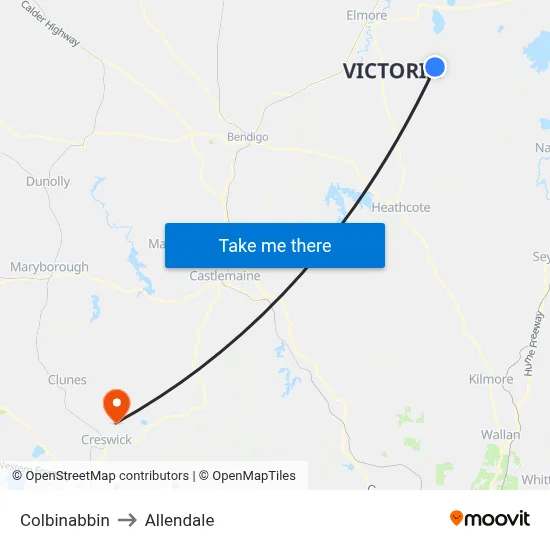 Colbinabbin to Allendale map