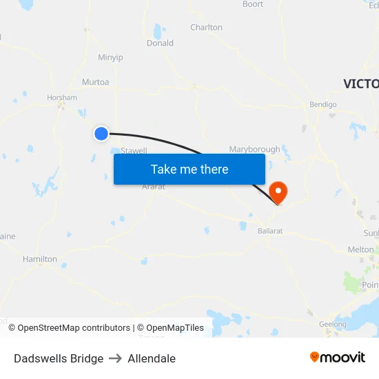 Dadswells Bridge to Allendale map