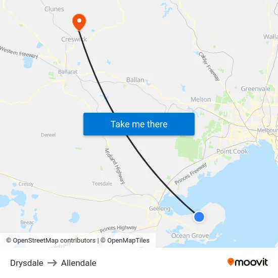 Drysdale to Allendale map
