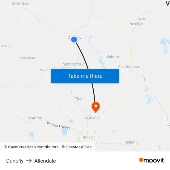Dunolly to Allendale map