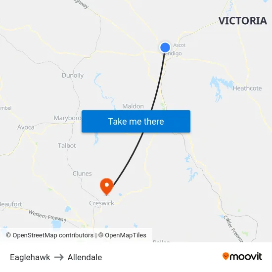 Eaglehawk to Allendale map