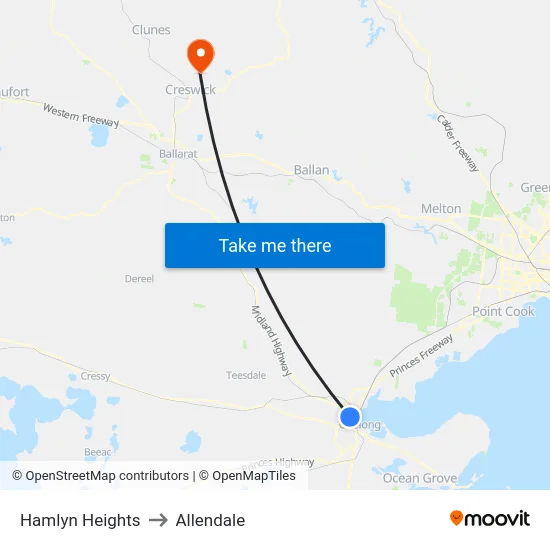 Hamlyn Heights to Allendale map