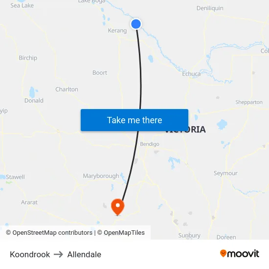 Koondrook to Allendale map