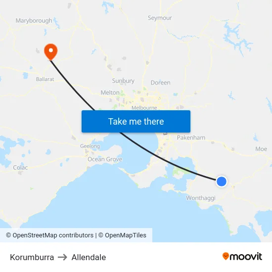 Korumburra to Allendale map