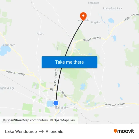 Lake Wendouree to Allendale map