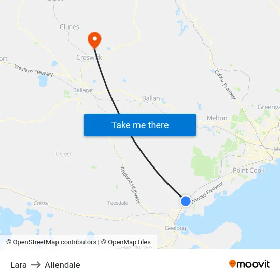 Lara to Allendale map