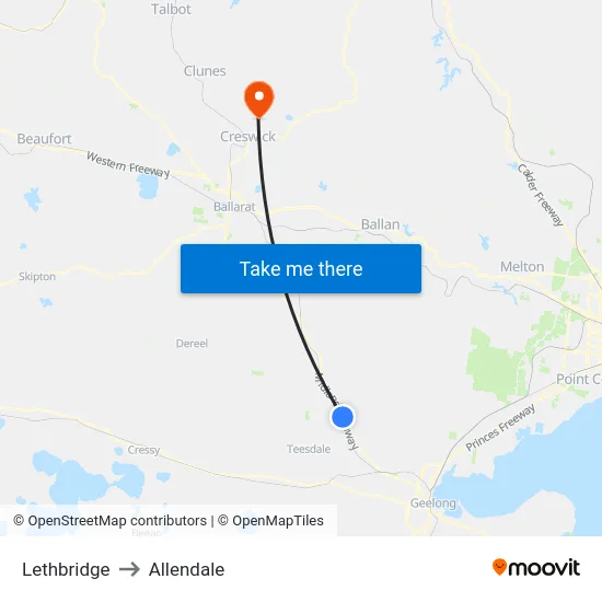 Lethbridge to Allendale map