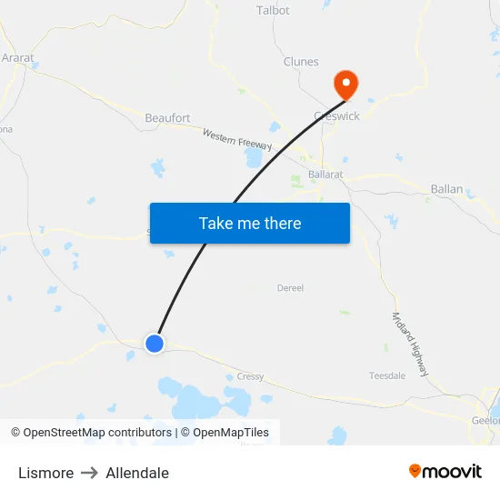 Lismore to Allendale map