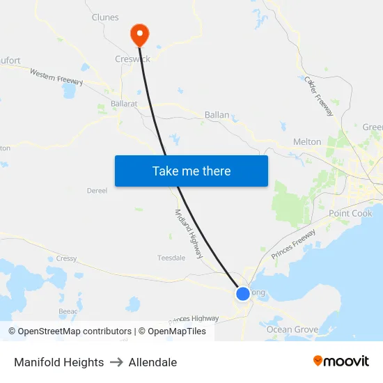 Manifold Heights to Allendale map