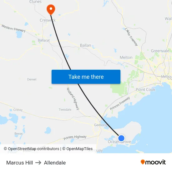 Marcus Hill to Allendale map