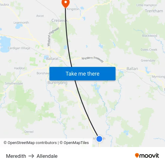 Meredith to Allendale map