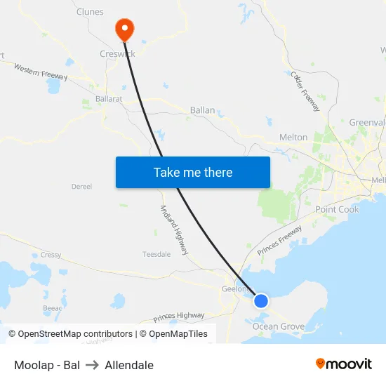 Moolap - Bal to Allendale map