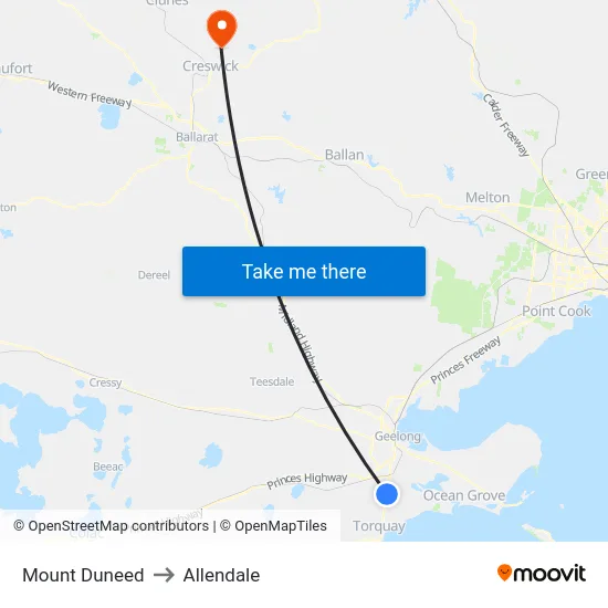 Mount Duneed to Allendale map