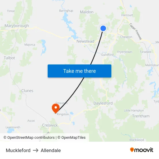 Muckleford to Allendale map