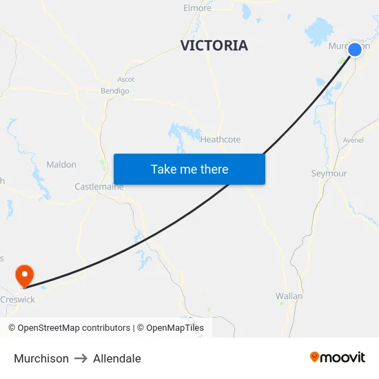 Murchison to Allendale map