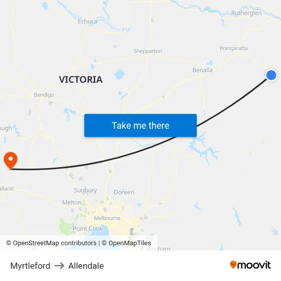 Myrtleford to Allendale map