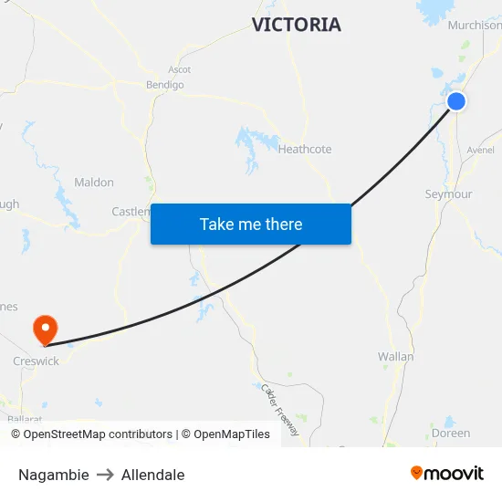 Nagambie to Allendale map