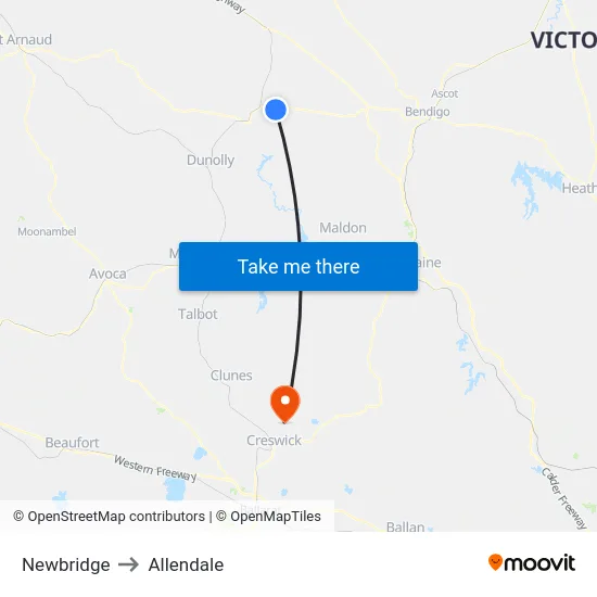 Newbridge to Allendale map