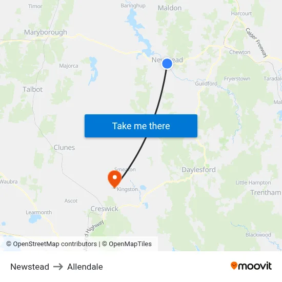 Newstead to Allendale map
