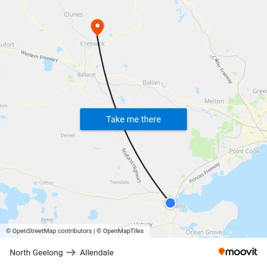 North Geelong to Allendale map