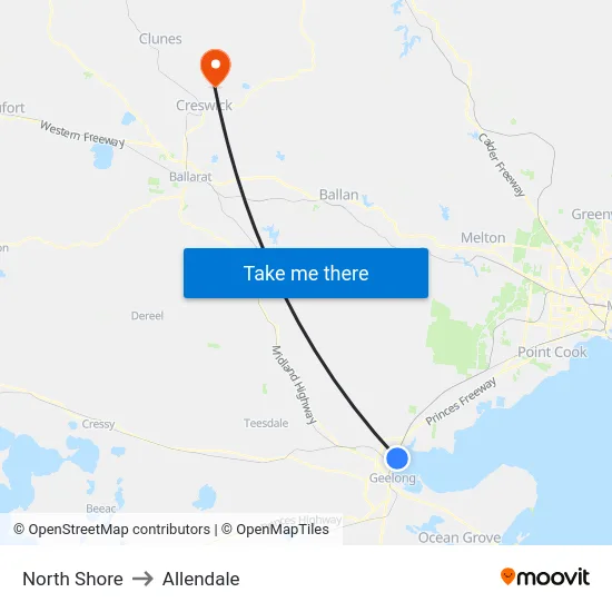 North Shore to Allendale map