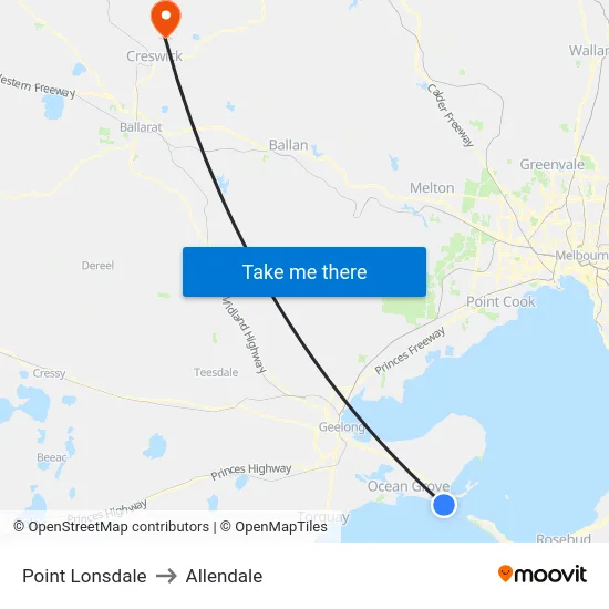 Point Lonsdale to Allendale map