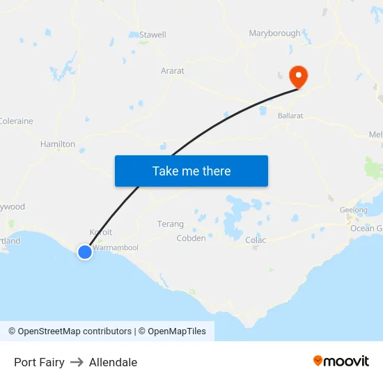 Port Fairy to Allendale map