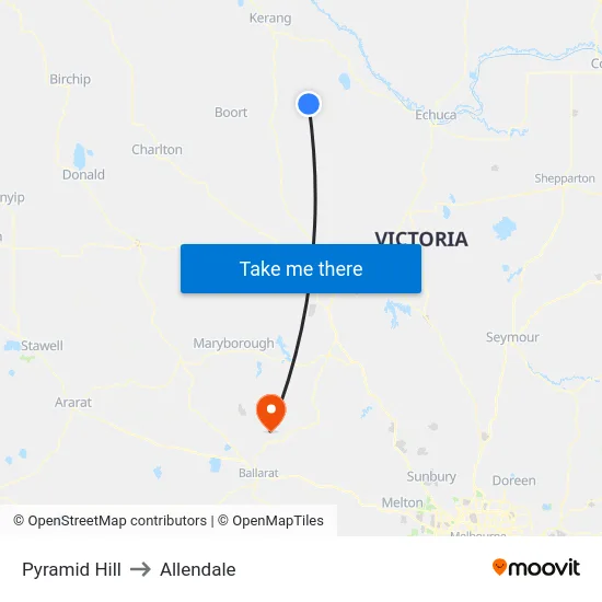 Pyramid Hill to Allendale map