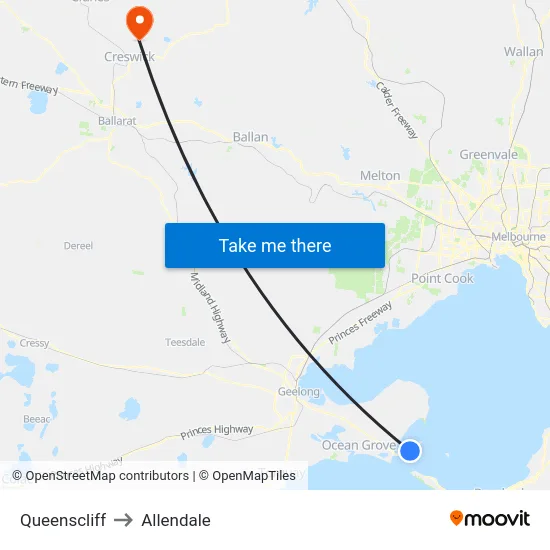 Queenscliff to Allendale map