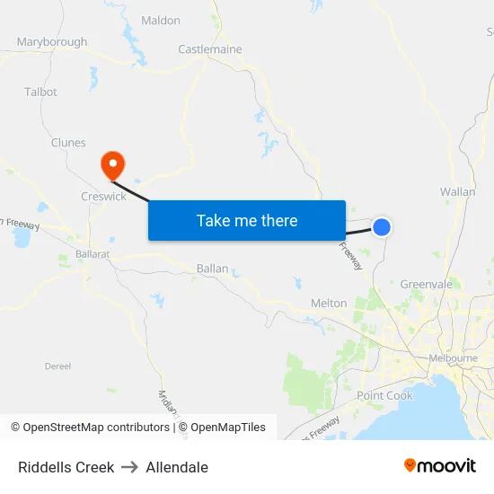 Riddells Creek to Allendale map