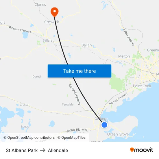St Albans Park to Allendale map