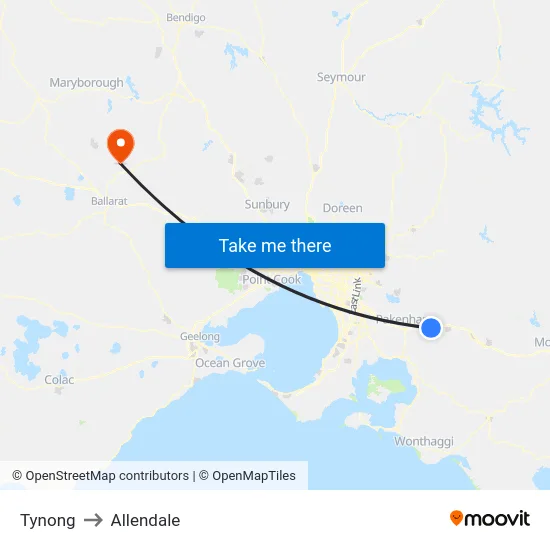 Tynong to Allendale map