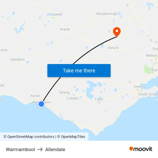 Warrnambool to Allendale map