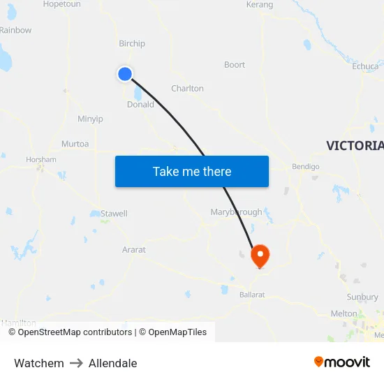 Watchem to Allendale map