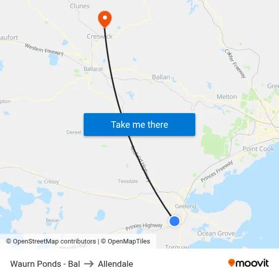 Waurn Ponds - Bal to Allendale map