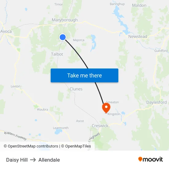 Daisy Hill to Allendale map