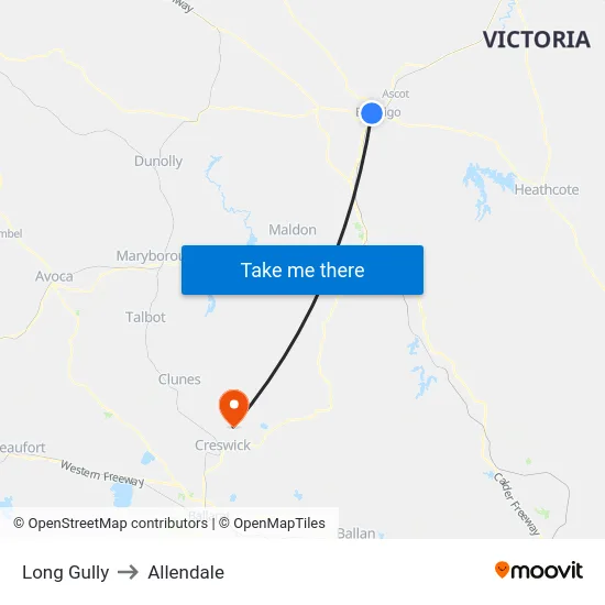 Long Gully to Allendale map