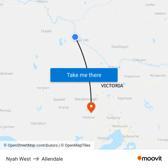 Nyah West to Allendale map