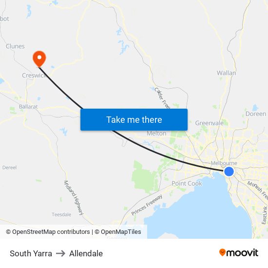 South Yarra to Allendale map