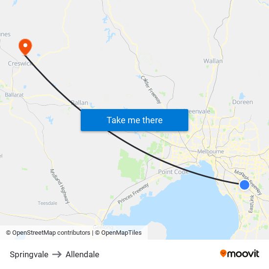 Springvale to Allendale map