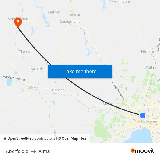 Aberfeldie to Alma map