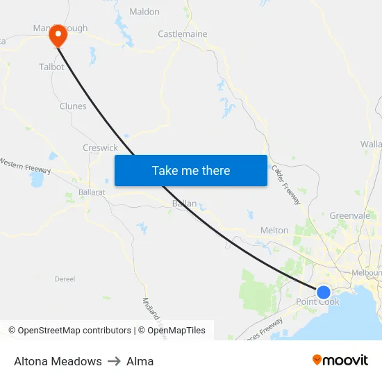 Altona Meadows to Alma map