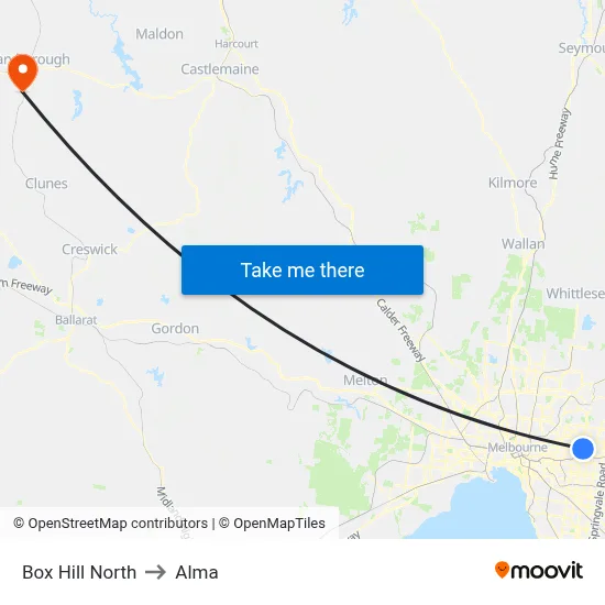 Box Hill North to Alma map