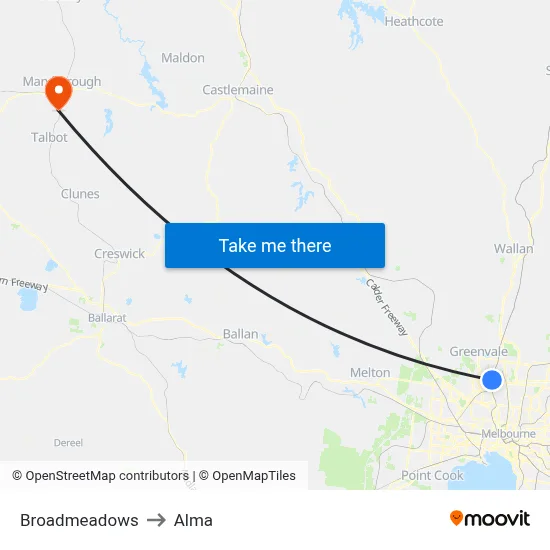 Broadmeadows to Alma map