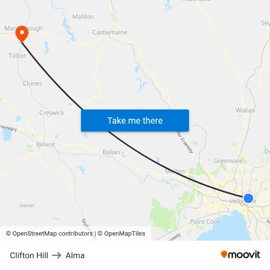 Clifton Hill to Alma map