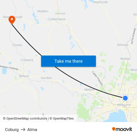 Coburg to Alma map