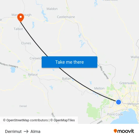 Derrimut to Alma map