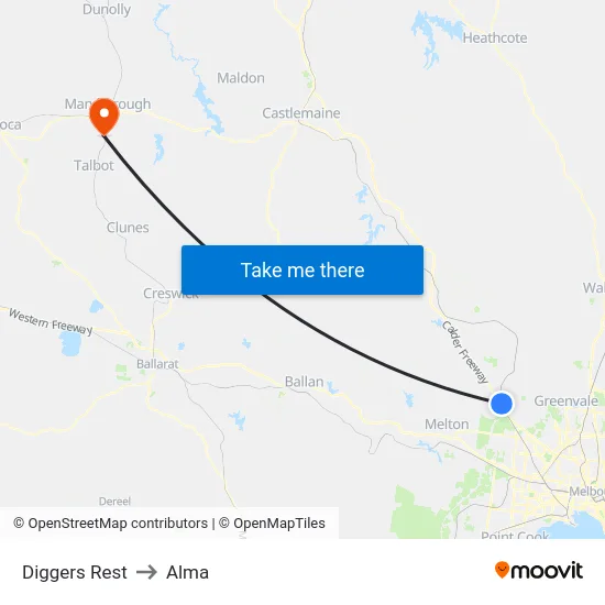Diggers Rest to Alma map